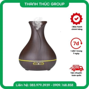 Đèn Xông Tinh Dầu Giả Gỗ Hình Tulip Dung Tích 550Ml Tích Hợp Đèn Led